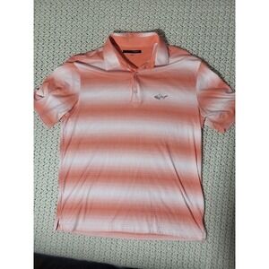 Greg Norman Mens Large Orange White Gradient Dot Stripe Pima Cotton Golf Polo